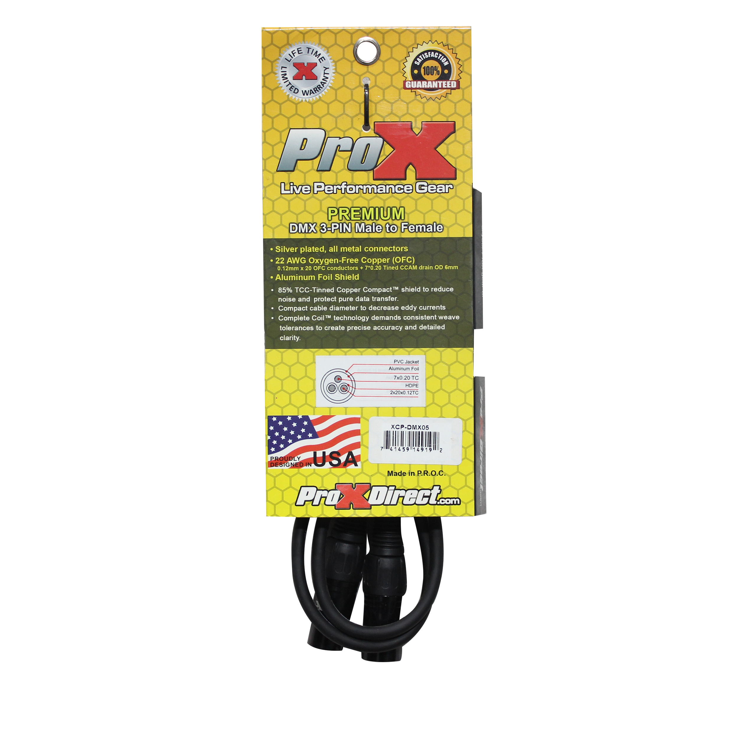 ProX 5 Ft. DMX XLR3-M to XLR3-F Premium Cable