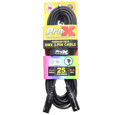 ProX 25 Ft. DMX XLR3-M to XLR3-F Premium Cable