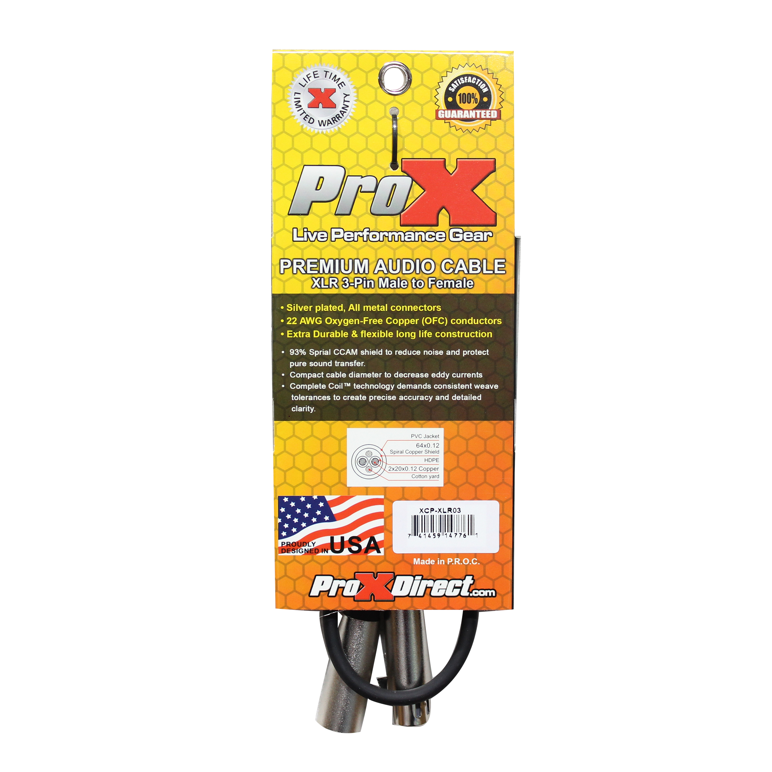 ProX 3 Ft. Balanced XLR3-F to XLR3-M Premium Audio Microphone Cable