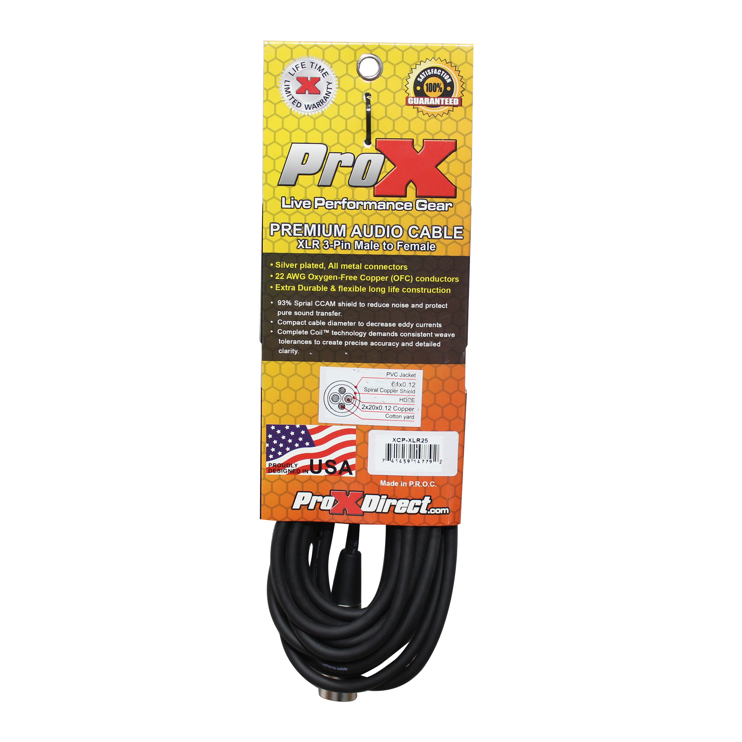 ProX 25 Ft. Balanced XLR-F to XLR-M Premium Audio Microphone Cable