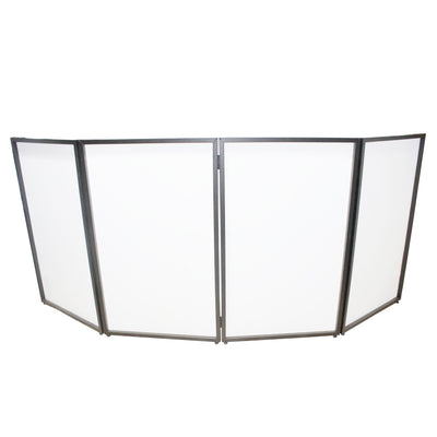 ProX Four Panel Party Black Frame Collapse and Go DJ Facade, Two Side corner Shelves, Carry Bag, 4xBlack and 4xWhite Scrims