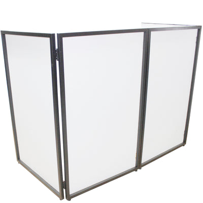 ProX Four Panel Party Black Frame Collapse and Go DJ Facade, Two Side corner Shelves, Carry Bag, 4xBlack and 4xWhite Scrims
