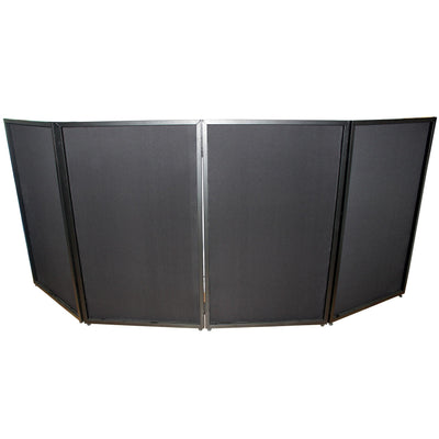 ProX Four Panel Party Black Frame Collapse and Go DJ Facade, Two Side corner Shelves, Carry Bag, 4xBlack and 4xWhite Scrims