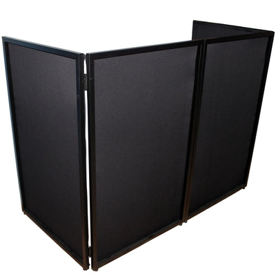 ProX Four Panel Party Black Frame Collapse and Go DJ Facade, Two Side corner Shelves, Carry Bag, 4xBlack and 4xWhite Scrims