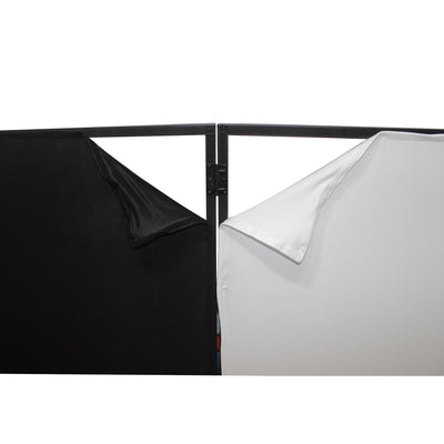 ProX Four Panel Party Black Frame Collapse and Go DJ Facade, Two Side corner Shelves, Carry Bag, 4xBlack and 4xWhite Scrims