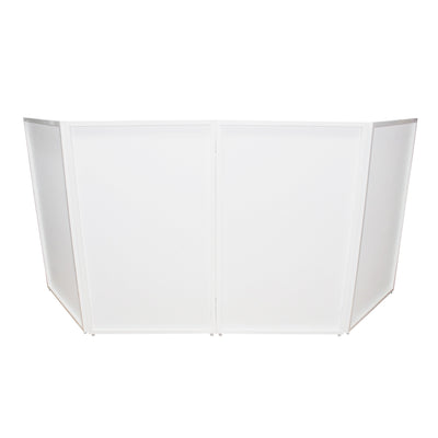 ProX Four Panel Wedding White Frame Collapse and Go DJ Facade, Two Side corner Shelves, Carry Bag, 4xBlack and 4xWhite Scrims