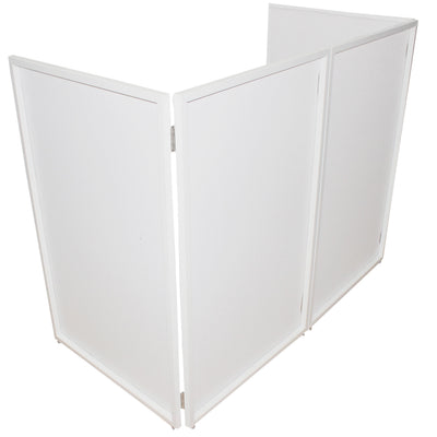 ProX Four Panel Wedding White Frame Collapse and Go DJ Facade, Two Side corner Shelves, Carry Bag, 4xBlack and 4xWhite Scrims