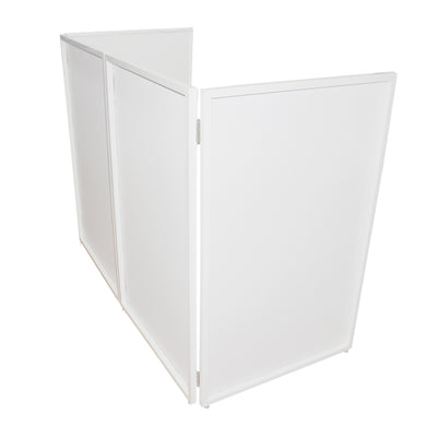 ProX Four Panel Wedding White Frame Collapse and Go DJ Facade, Two Side corner Shelves, Carry Bag, 4xBlack and 4xWhite Scrims