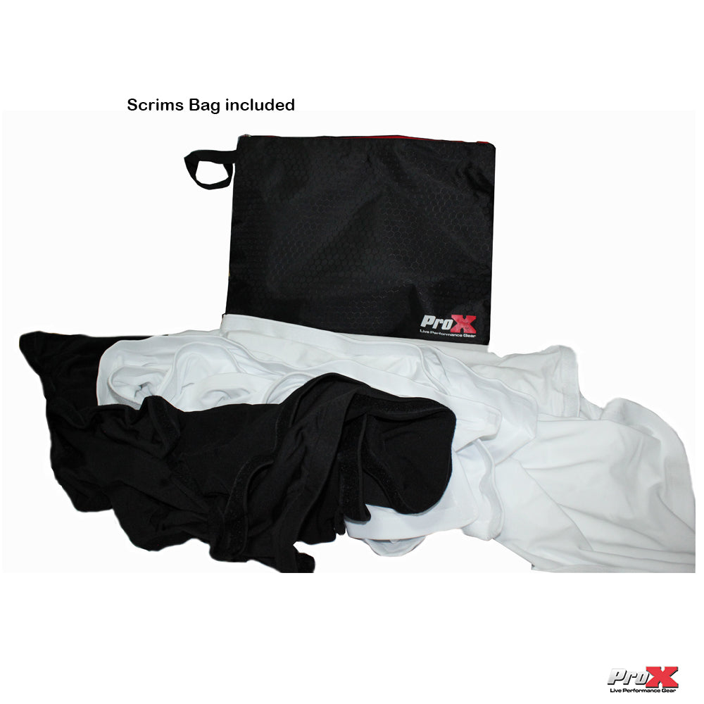 ProX Black Frame 6 Ft foldable 4 Panel Tabletop DJ Facade Front Board booth with Black and White Scrims and poratble bag