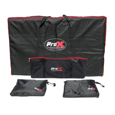ProX Four Panel Wedding White Frame Collapse and Go DJ Facade, Two Side corner Shelves, Carry Bag, 4xBlack and 4xWhite Scrims