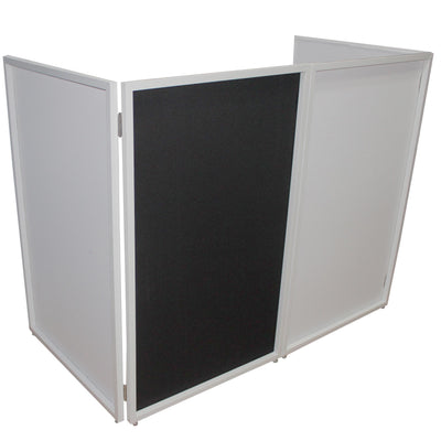 ProX Four Panel Wedding White Frame Collapse and Go DJ Facade, Two Side corner Shelves, Carry Bag, 4xBlack and 4xWhite Scrims
