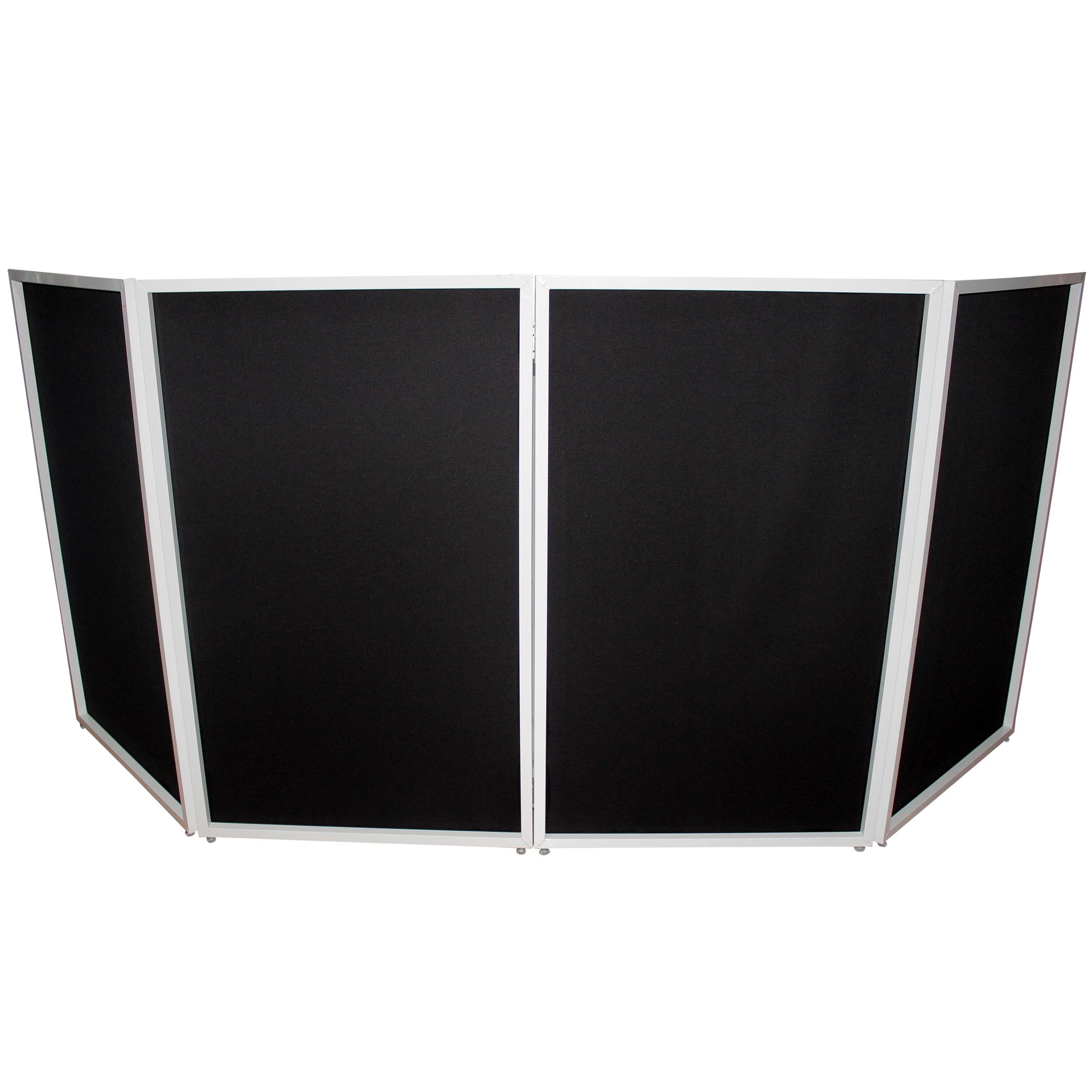 ProX Four Panel Wedding White Frame Collapse and Go DJ Facade, Two Side corner Shelves, Carry Bag, 4xBlack and 4xWhite Scrims