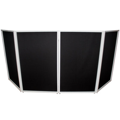 ProX Four Panel Wedding White Frame Collapse and Go DJ Facade, Two Side corner Shelves, Carry Bag, 4xBlack and 4xWhite Scrims