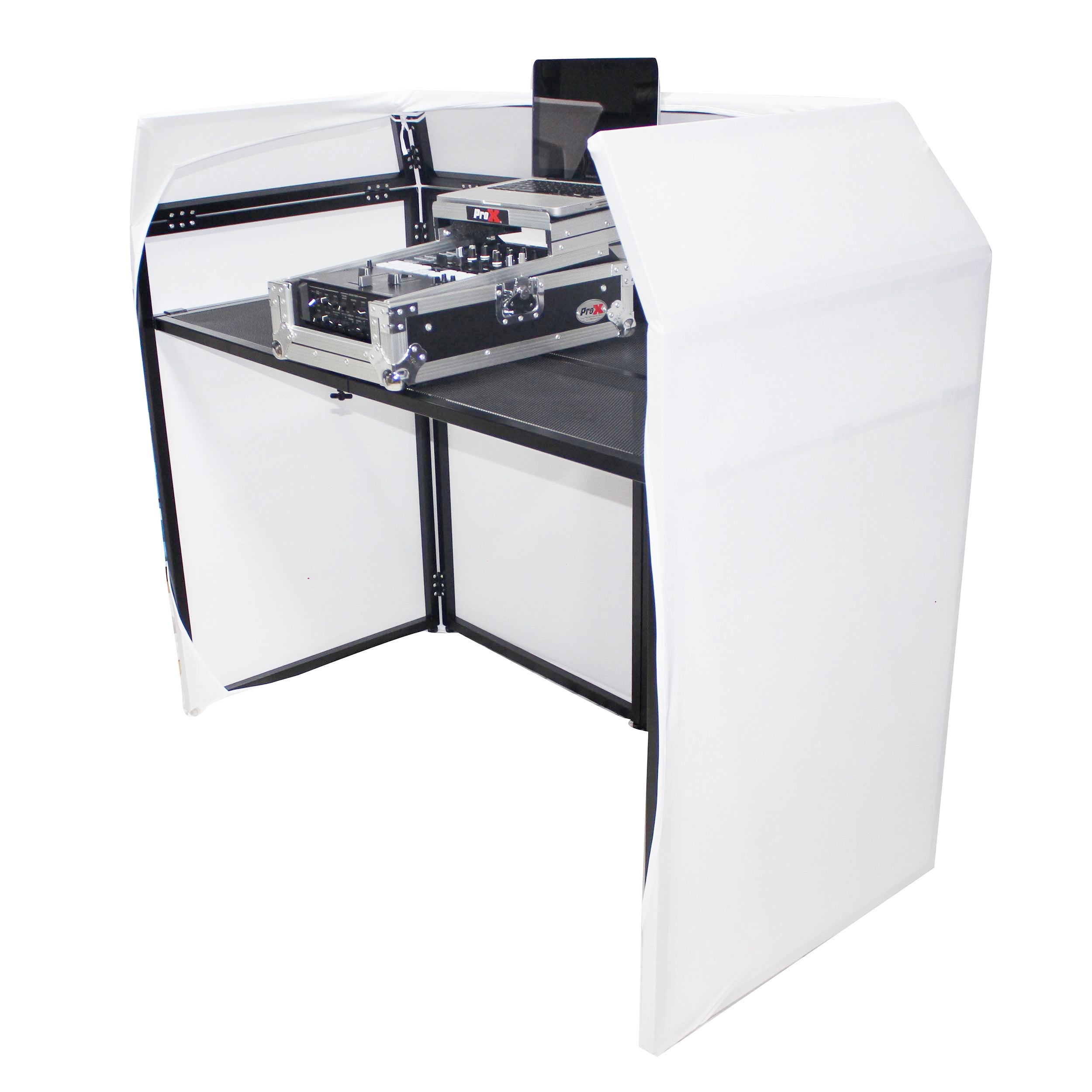 ProX Mesa MK2 DJ Facade Table Station Includes White & Black Scrims and Padded Carry Bag