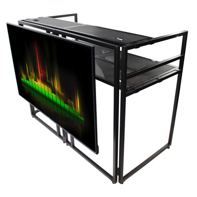 ProX MESA MEDIA MK2 DJ Facade Table Workstation Includes TV Bracket Mount White & Black Scrims and Carry Bag