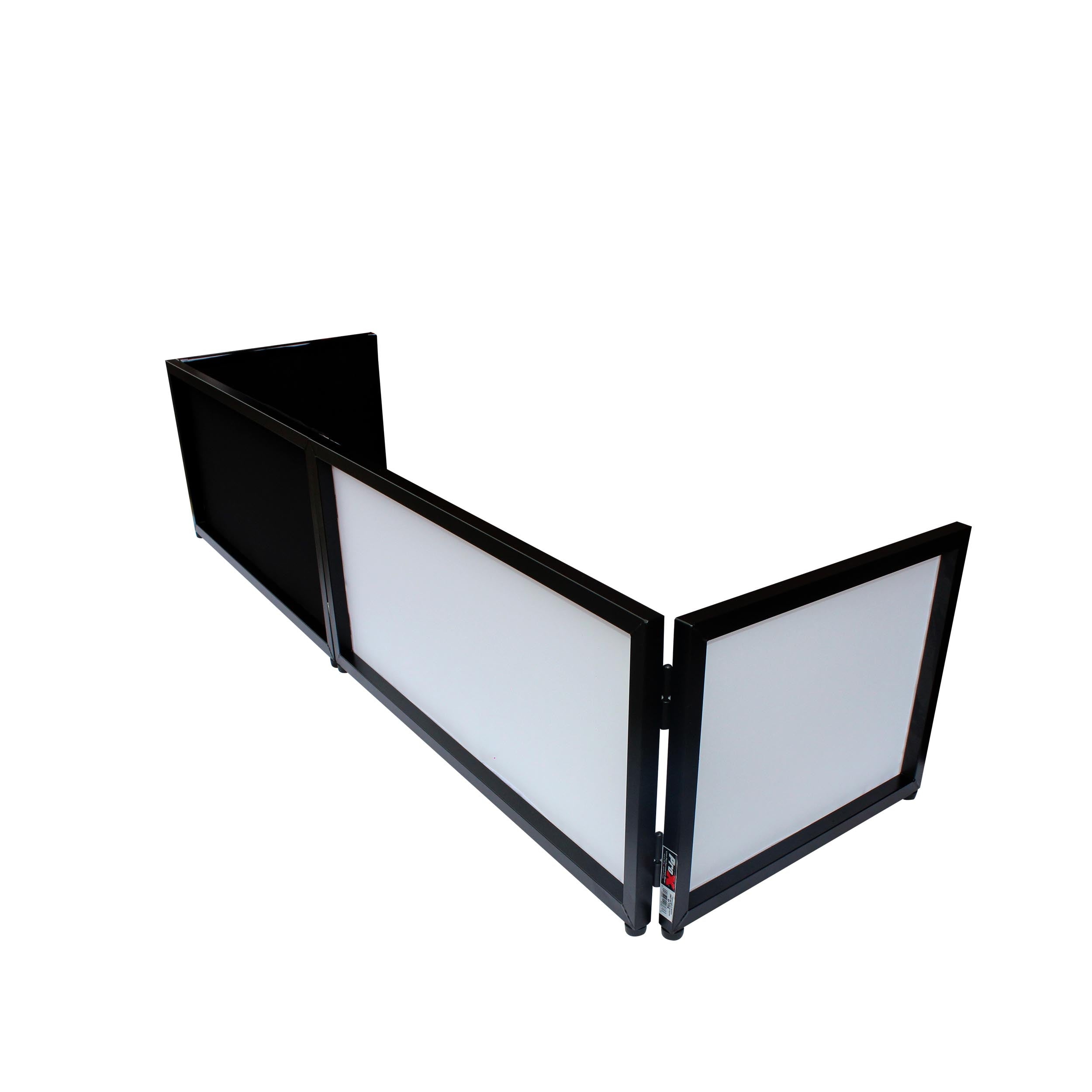 ProX Black Frame 6 Ft foldable 4 Panel Tabletop DJ Facade Front Board booth with Black and White Scrims and poratble bag