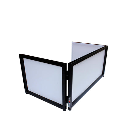 ProX Black Frame 6 Ft foldable 4 Panel Tabletop DJ Facade Front Board booth with Black and White Scrims and poratble bag