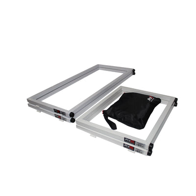 ProX White Frame 6 Ft foldable 4 Panel Tabletop DJ Facade Front Board booth with Black and White Scrims and poratble bag