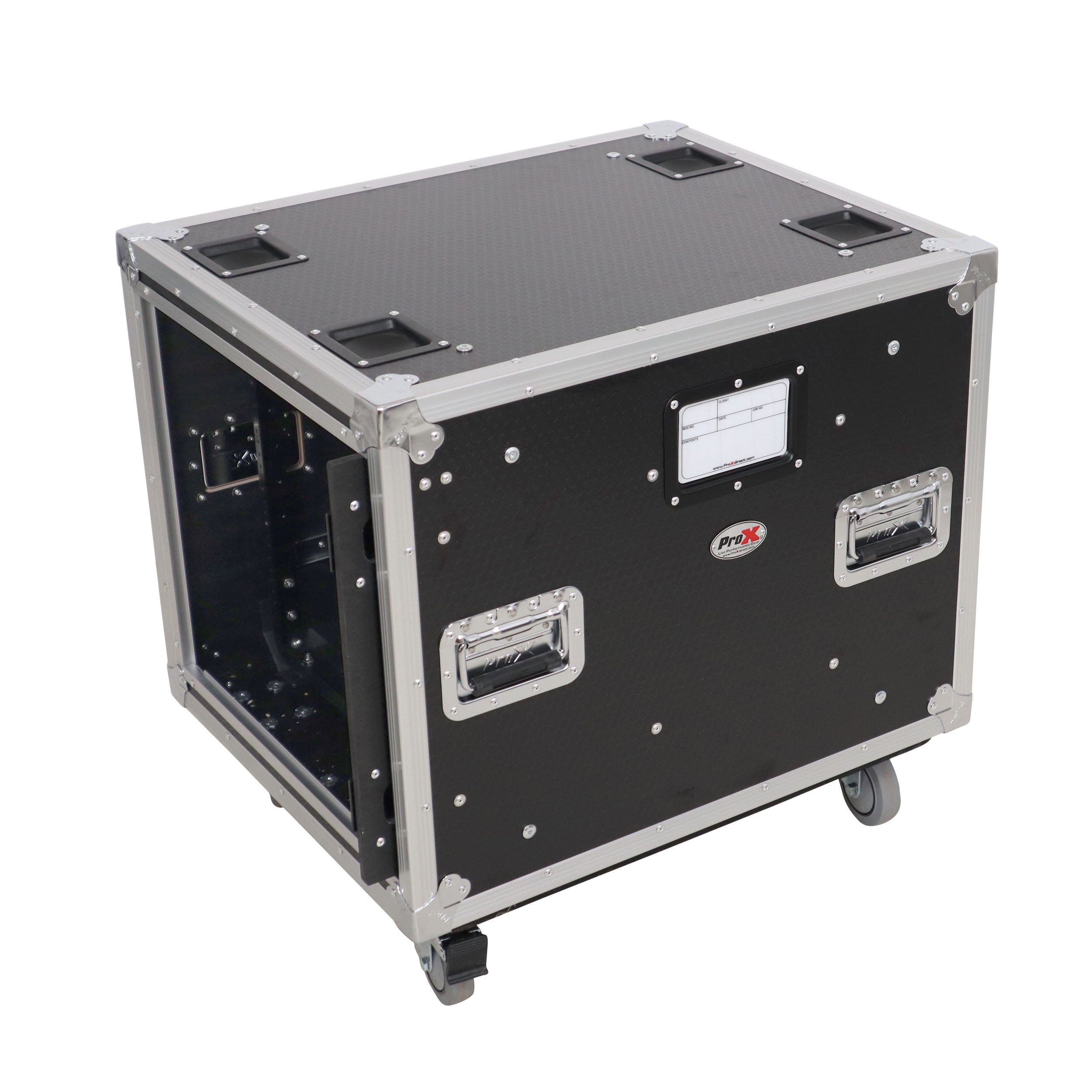 ProX 10U 20" Deep Vertical Rack to Rack Shock Mount Case with 2 Sliding Slam Doors & 4" Caster Wheels
