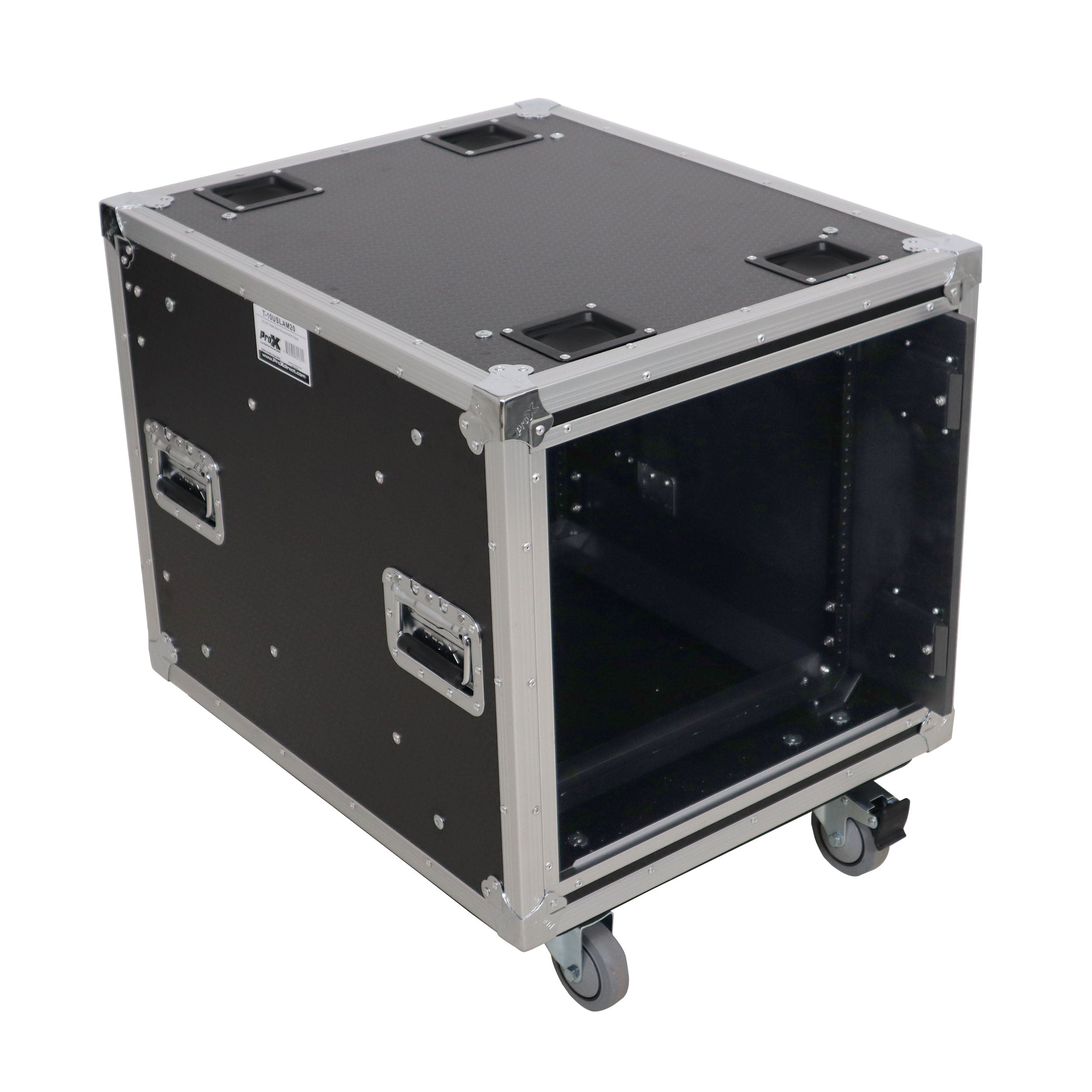 ProX 10U 20" Deep Vertical Rack to Rack Shock Mount Case with 2 Sliding Slam Doors & 4" Caster Wheels