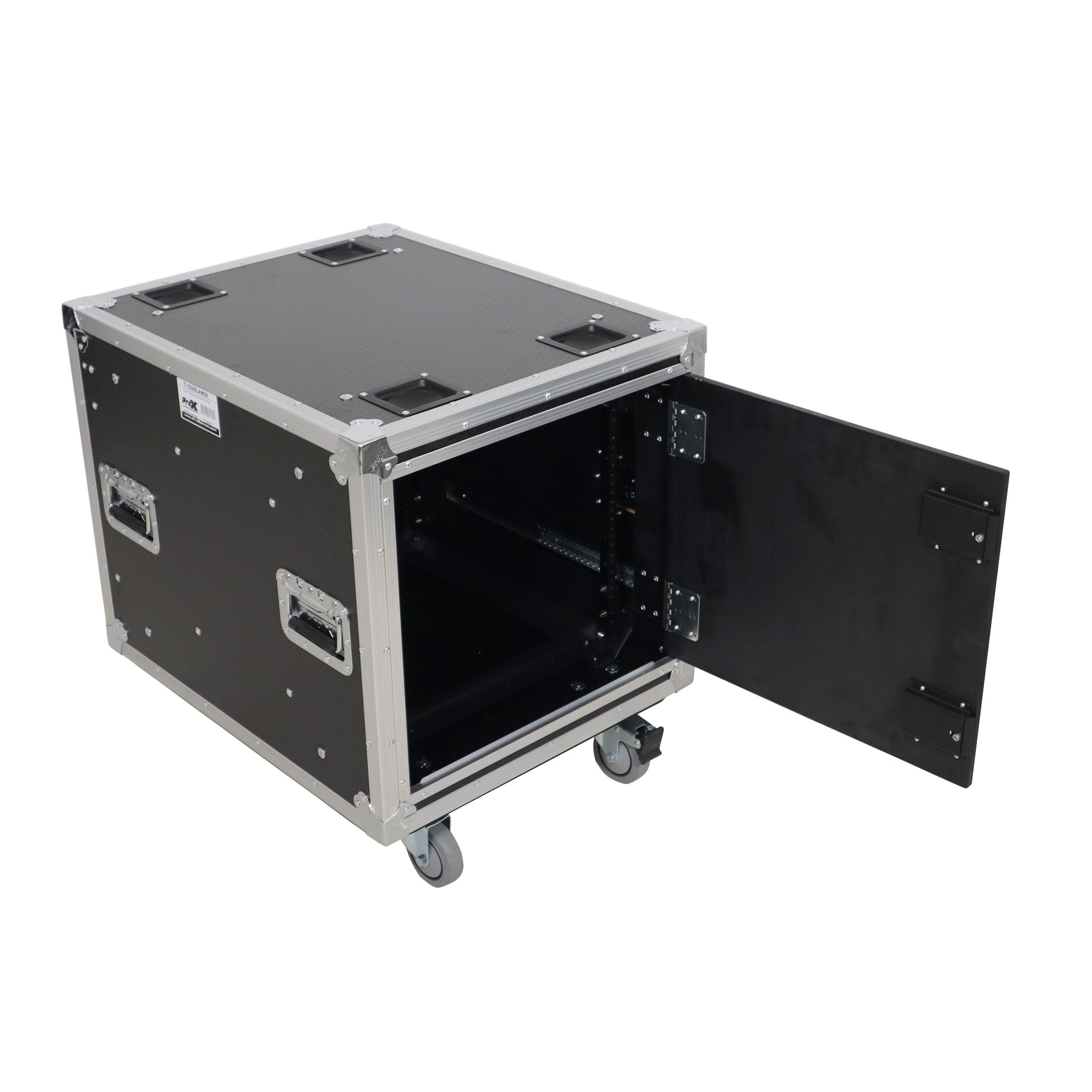 ProX 10U 20" Deep Vertical Rack to Rack Shock Mount Case with 2 Sliding Slam Doors & 4" Caster Wheels