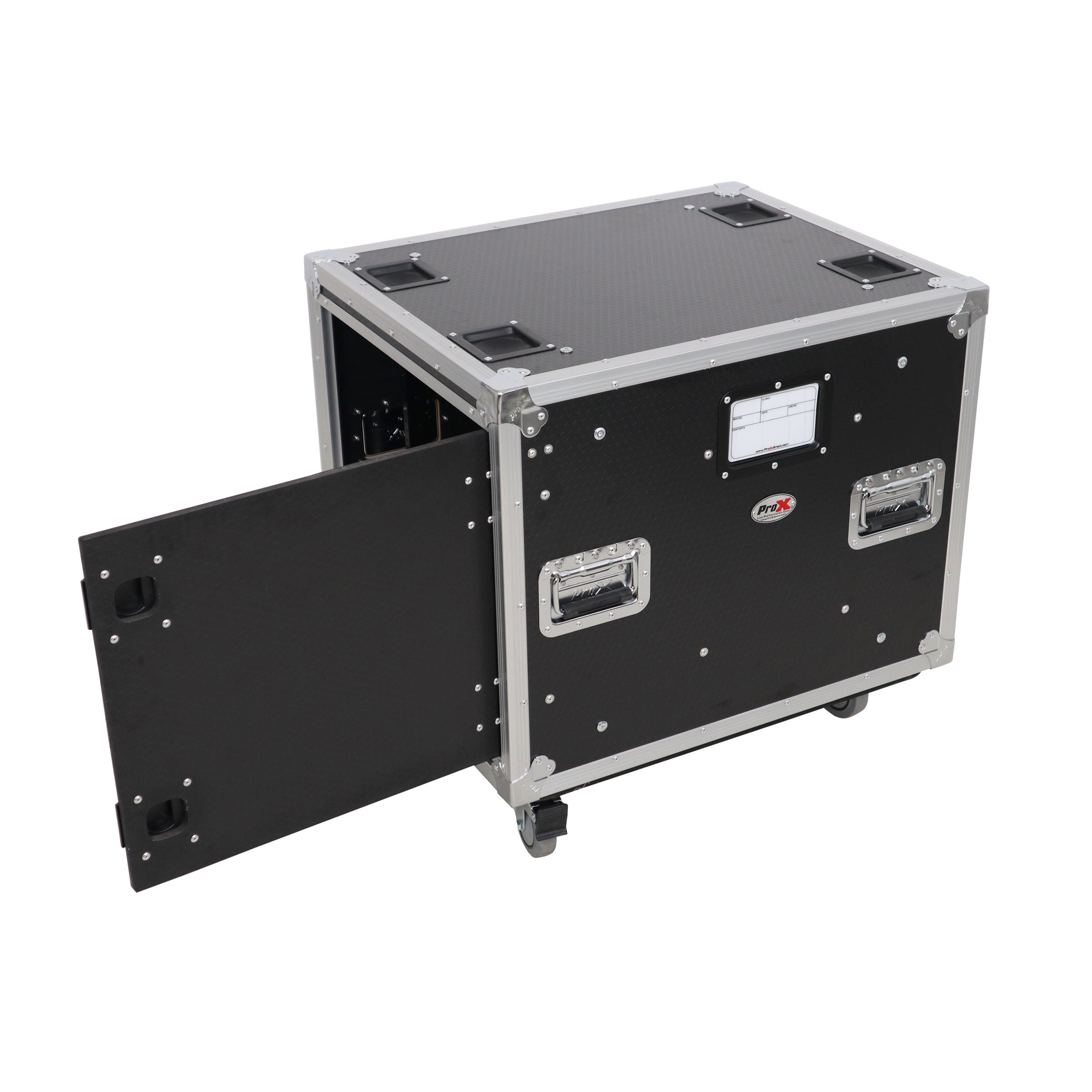 ProX 10U 20" Deep Vertical Rack to Rack Shock Mount Case with 2 Sliding Slam Doors & 4" Caster Wheels