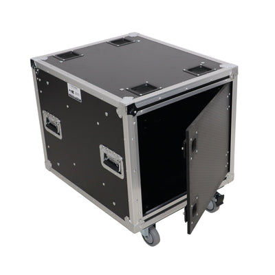 ProX 10U 20" Deep Vertical Rack to Rack Shock Mount Case with 2 Sliding Slam Doors & 4" Caster Wheels