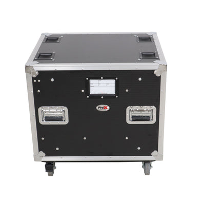 ProX 10U 20" Deep Vertical Rack to Rack Shock Mount Case with 2 Sliding Slam Doors & 4" Caster Wheels