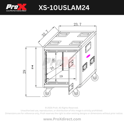 ProX 10U 24" Deep Vertical Rack to Rack Shock Mount Case with 2 Sliding Slam Doors & 4" Caster Wheels