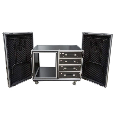 ProX 12U Shockproof Workstation Case W-Dual Side Table and Drawers | 24 In Rail to Rail