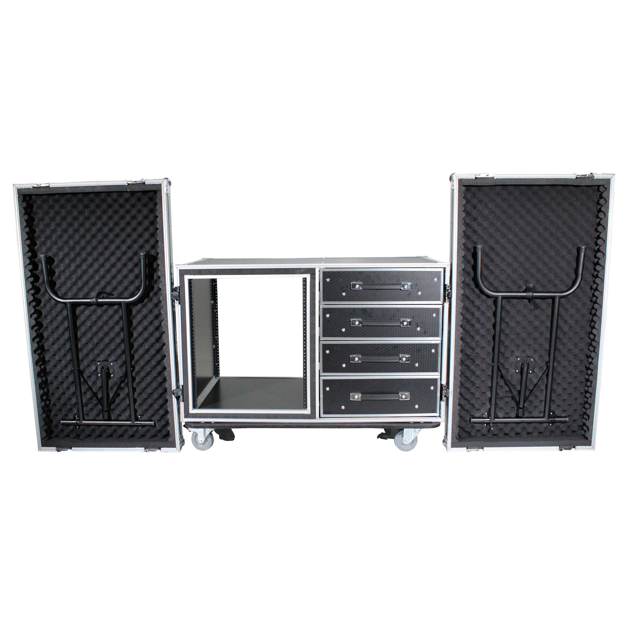 ProX 12U Shockproof Workstation Case W-Dual Side Table and Drawers | 24 In Rail to Rail