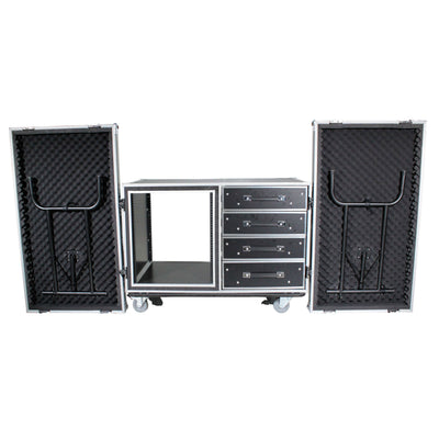 ProX 12U Shockproof Workstation Case W-Dual Side Table and Drawers | 24 In Rail to Rail