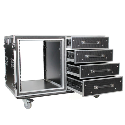 ProX 12U Shockproof Workstation Case W-Dual Side Table and Drawers | 24 In Rail to Rail