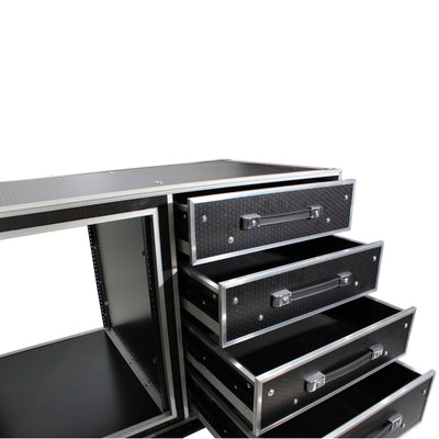 ProX 12U Shockproof Workstation Case W-Dual Side Table and Drawers | 24 In Rail to Rail