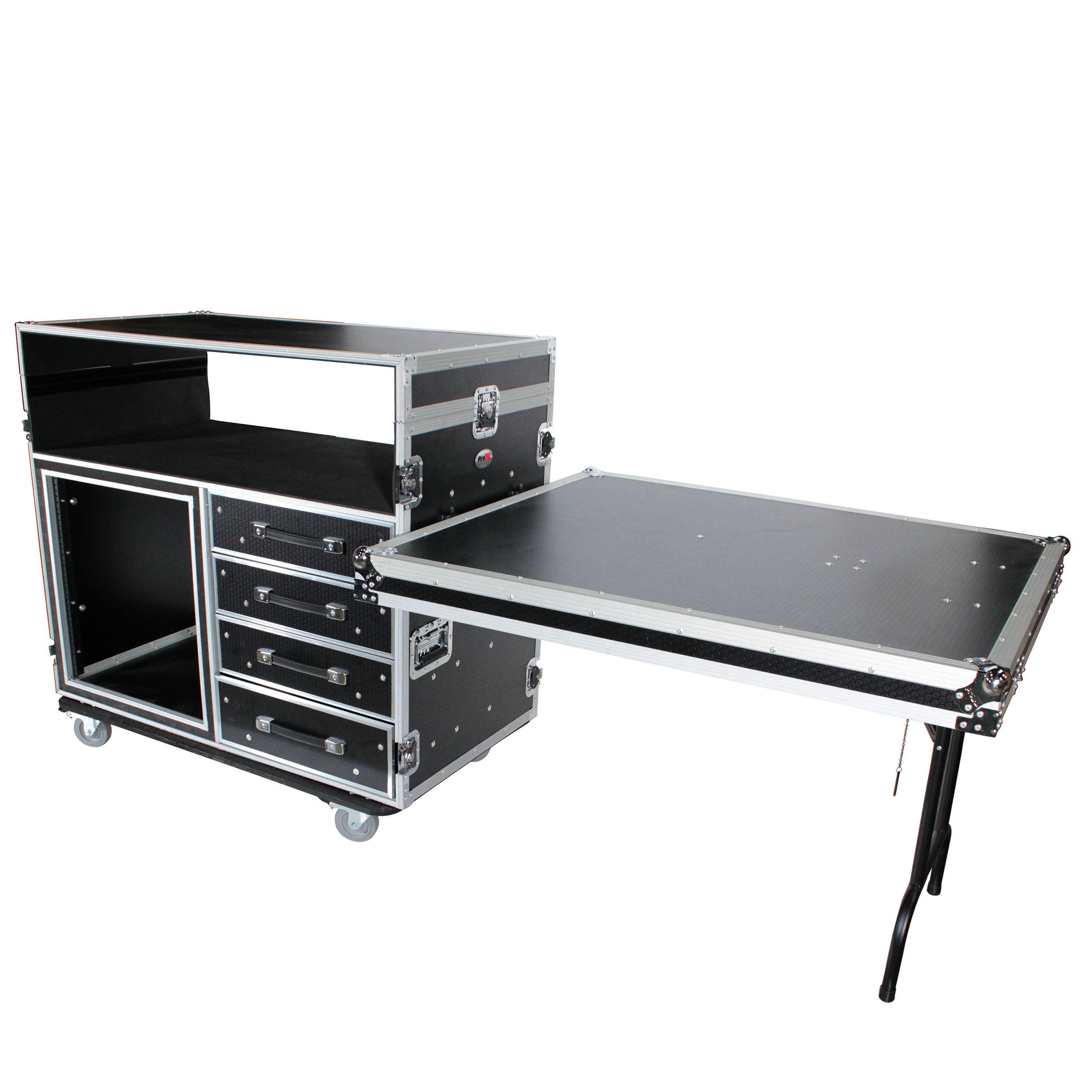 ProX ATA Flight Style Mixing Console Case 12U Shockproof Rack (2) Side Tables