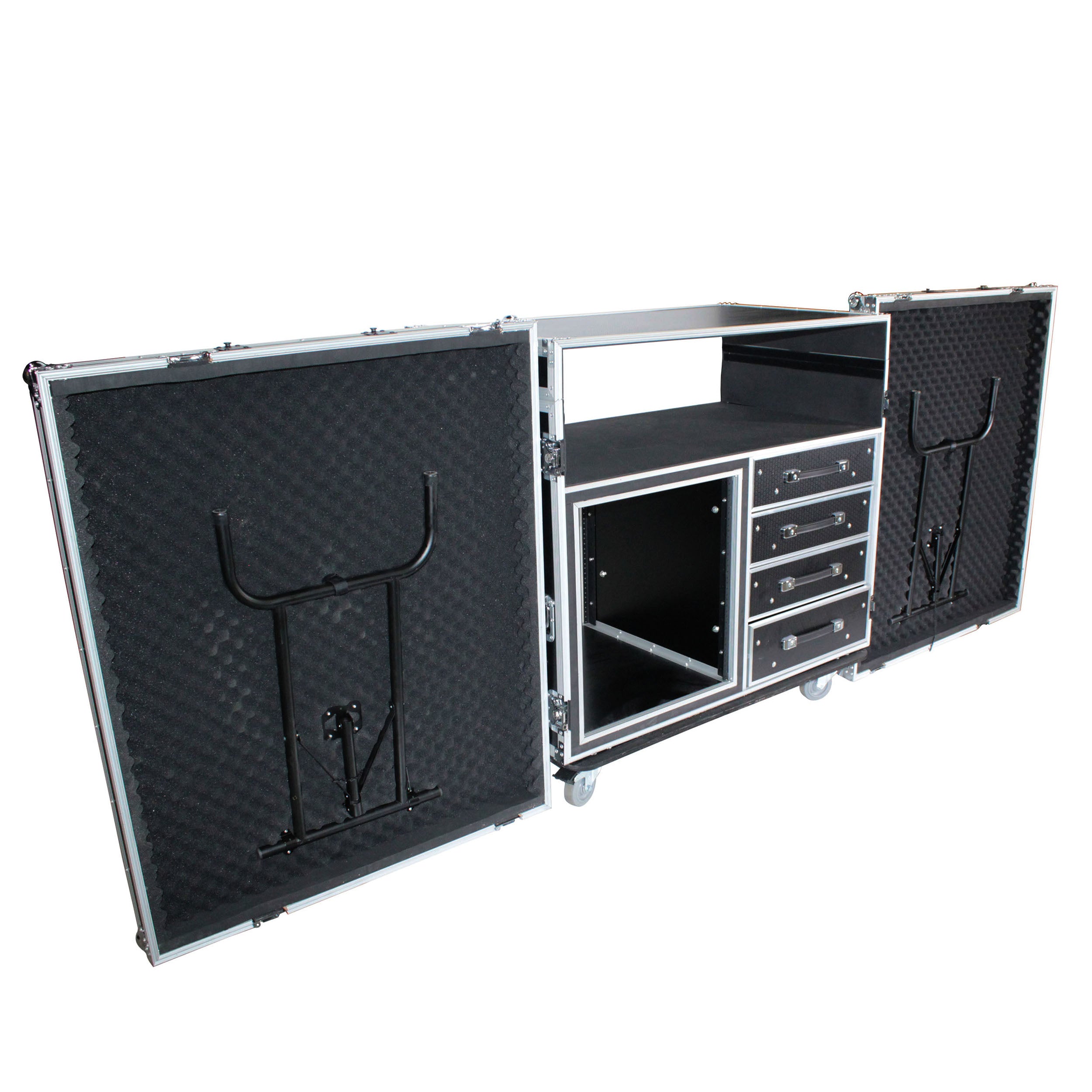 ProX ATA Flight Style Mixing Console Case 12U Shockproof Rack (2) Side Tables