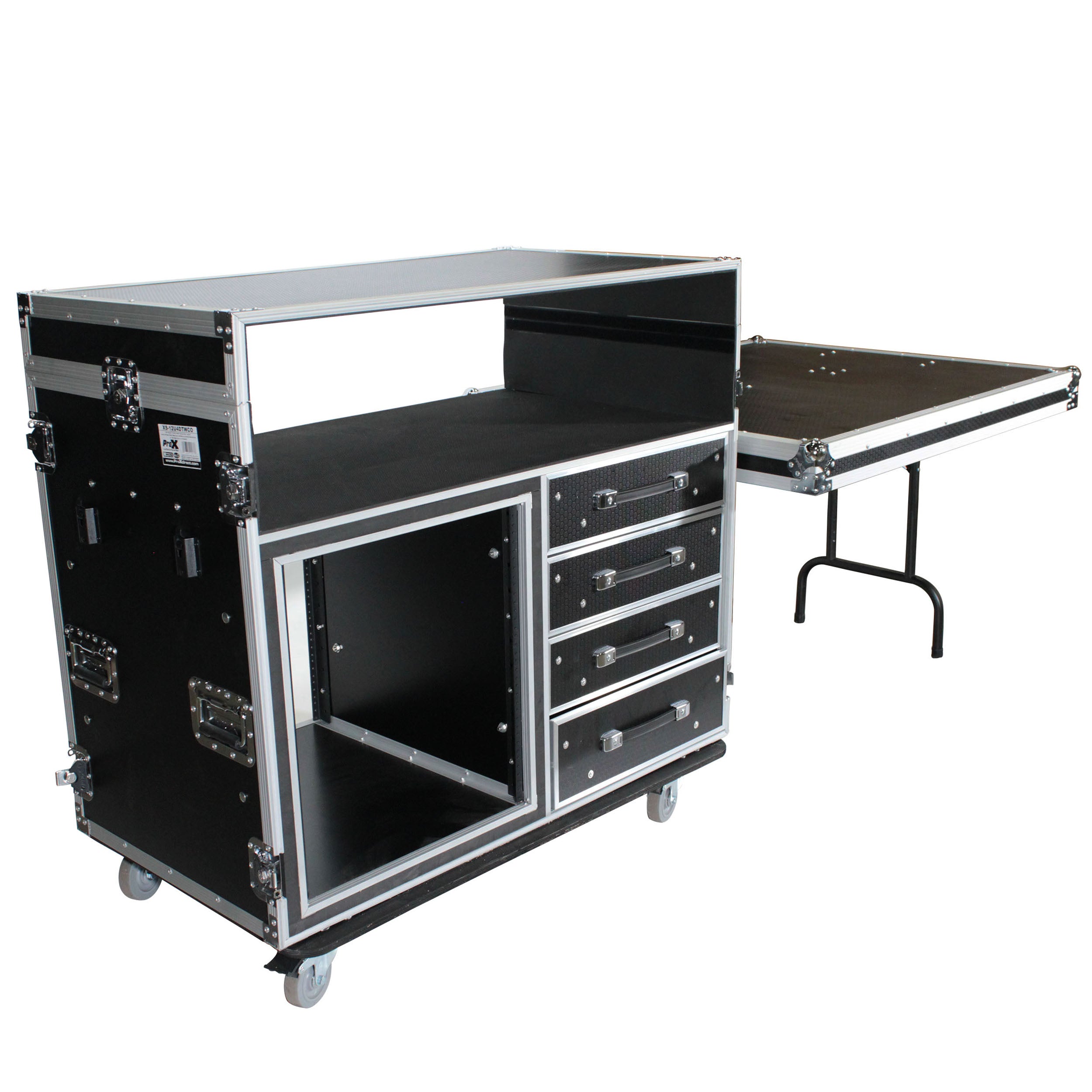 ProX ATA Flight Style Mixing Console Case 12U Shockproof Rack (2) Side Tables