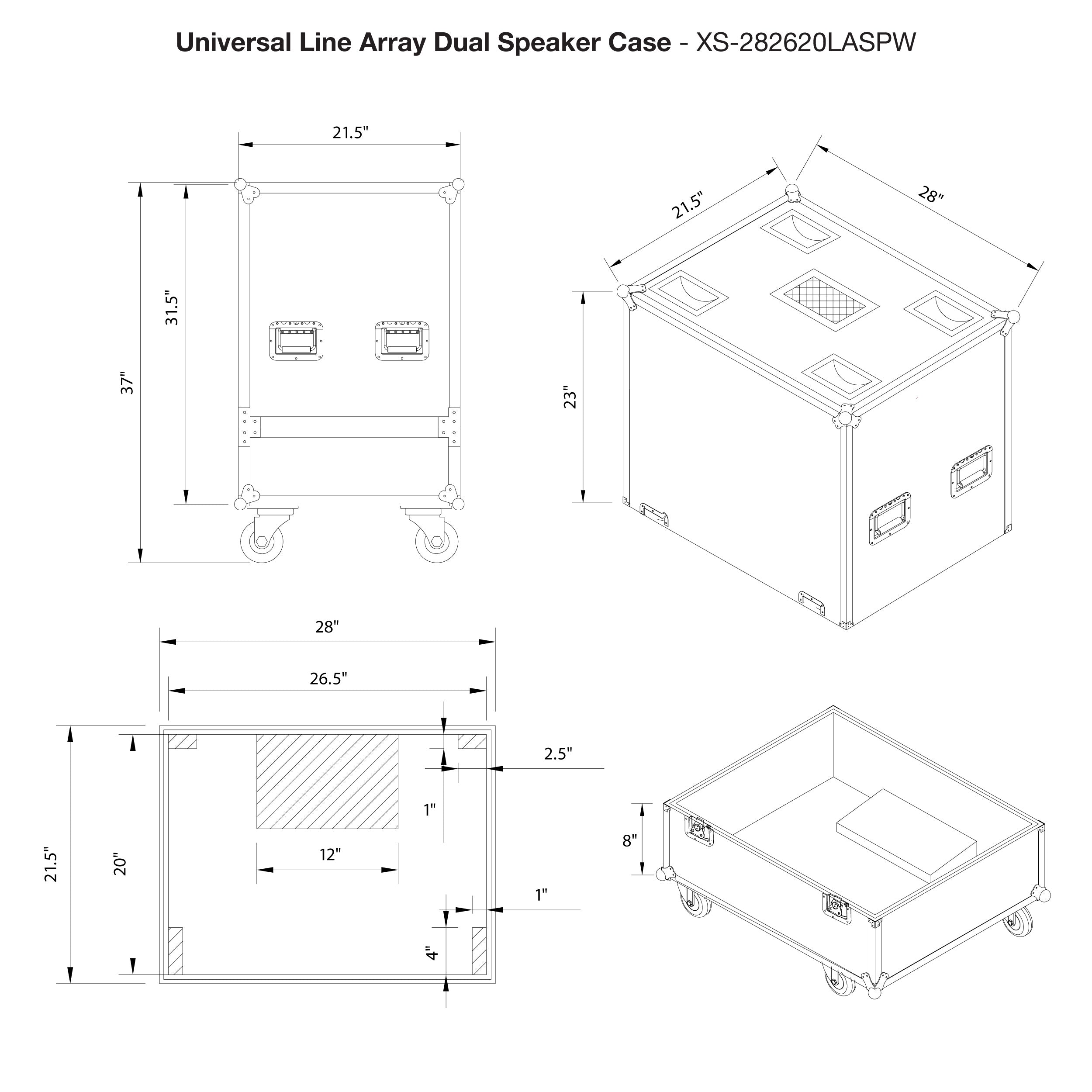 ProX Universal ATA Dual Speaker Flight Case fits 28x26x20 in. 2x RCF HDL10 HDL28, DAS VANTEC 20A