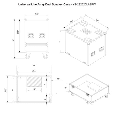 ProX Universal ATA Dual Speaker Flight Case fits 28x26x20 in. 2x RCF HDL10 HDL28, DAS VANTEC 20A