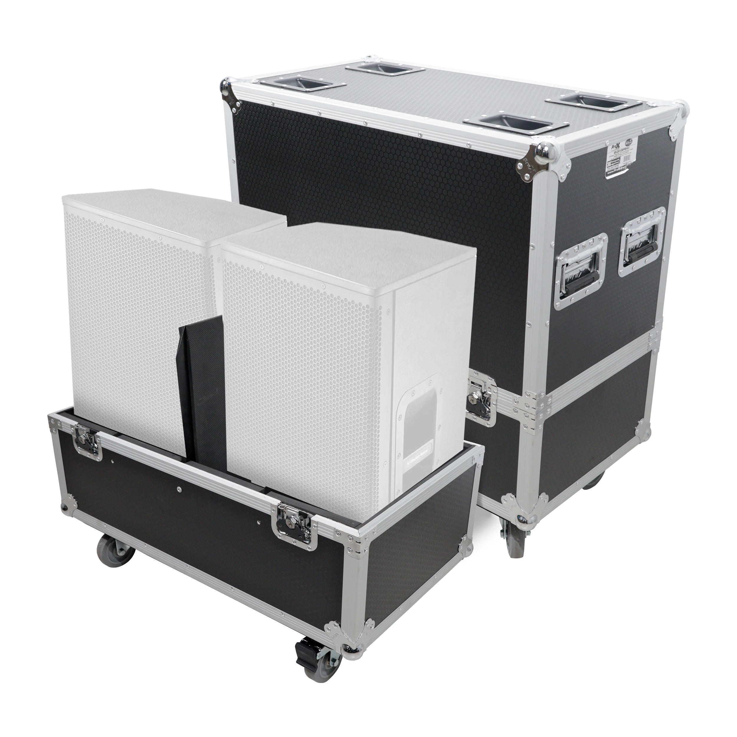 ProX Universal ATA Dual Speaker Flight Case for 2x QSC K12 JBL PRX812 2x Speakers and similar size speakers 25x15x15 in.
