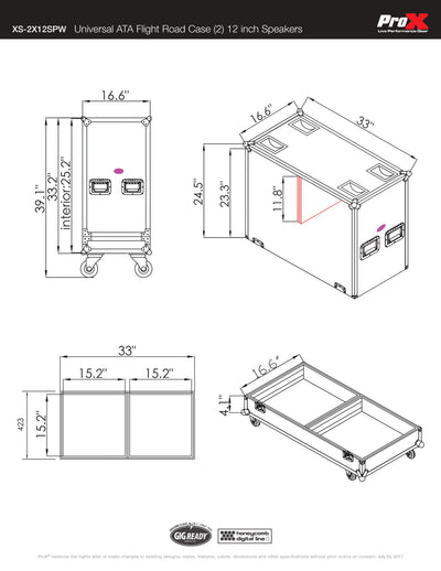 ProX Universal ATA Dual Speaker Flight Case for 2x QSC K12 JBL PRX812 2x Speakers and similar size speakers 25x15x15 in.