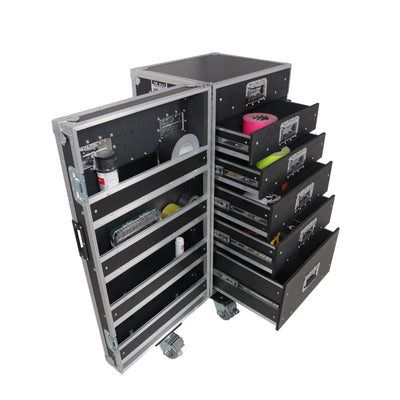 ProX Pro 6 Utility Drawer Workbox ATA Flight Style Case with Hinged Storage Door and Five 5 inch Casters