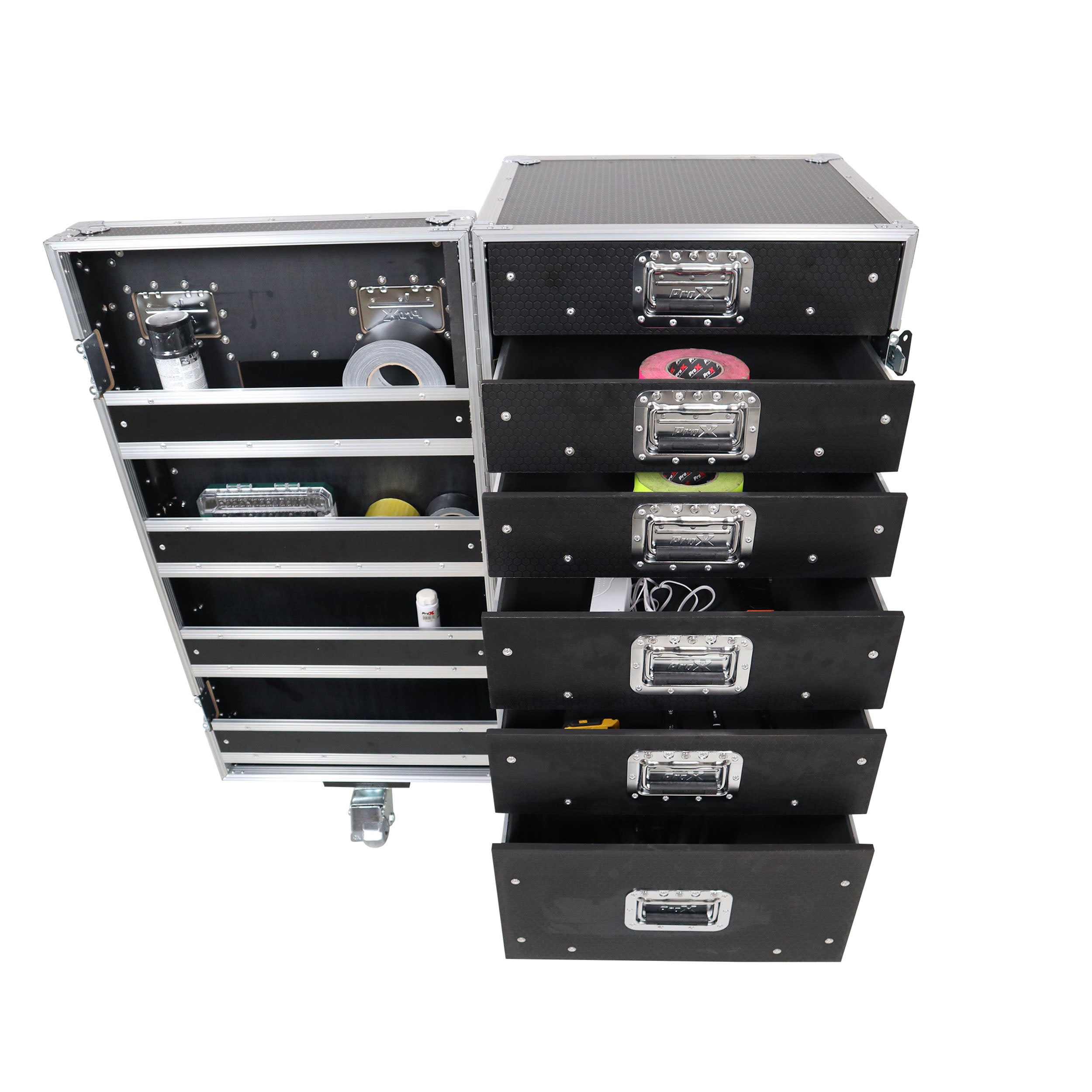 ProX Pro 6 Utility Drawer Workbox ATA Flight Style Case with Hinged Storage Door and Five 5 inch Casters