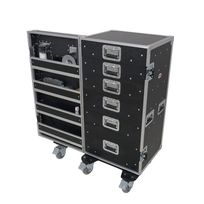 ProX Pro 6 Utility Drawer Workbox ATA Flight Style Case with Hinged Storage Door and Five 5 inch Casters