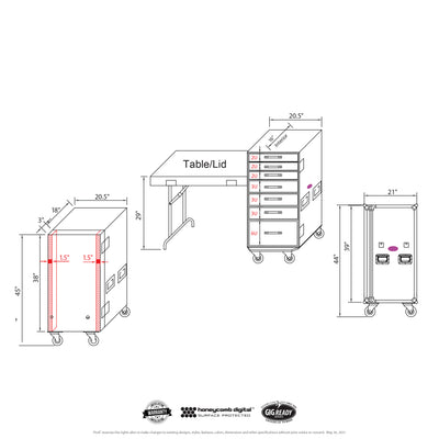 ProX 7 Utility Drawer ATA Flight Style Case with Fold out Left Right Side Mounting Removable Table and 4 inch Casters
