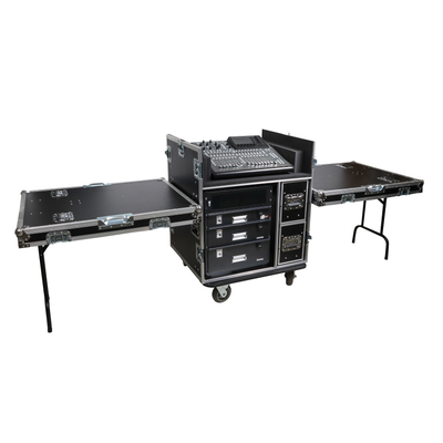 ProX BRANCO ATA Flight Style FOH Mixing Console Case 12U Shockproof Rack 2 Drawer 2 Side Tables & 4 Locking Casters
