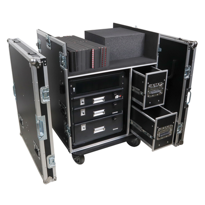 ProX BRANCO ATA Flight Style FOH Mixing Console Case 12U Shockproof Rack 2 Drawer 2 Side Tables & 4 Locking Casters