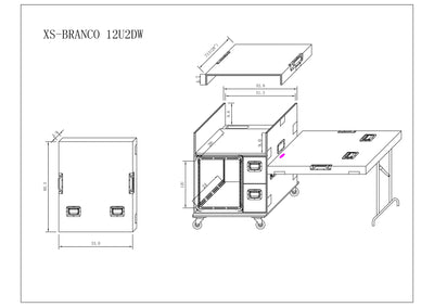ProX BRANCO ATA Flight Style FOH Mixing Console Case 12U Shockproof Rack 2 Drawer 2 Side Tables & 4 Locking Casters