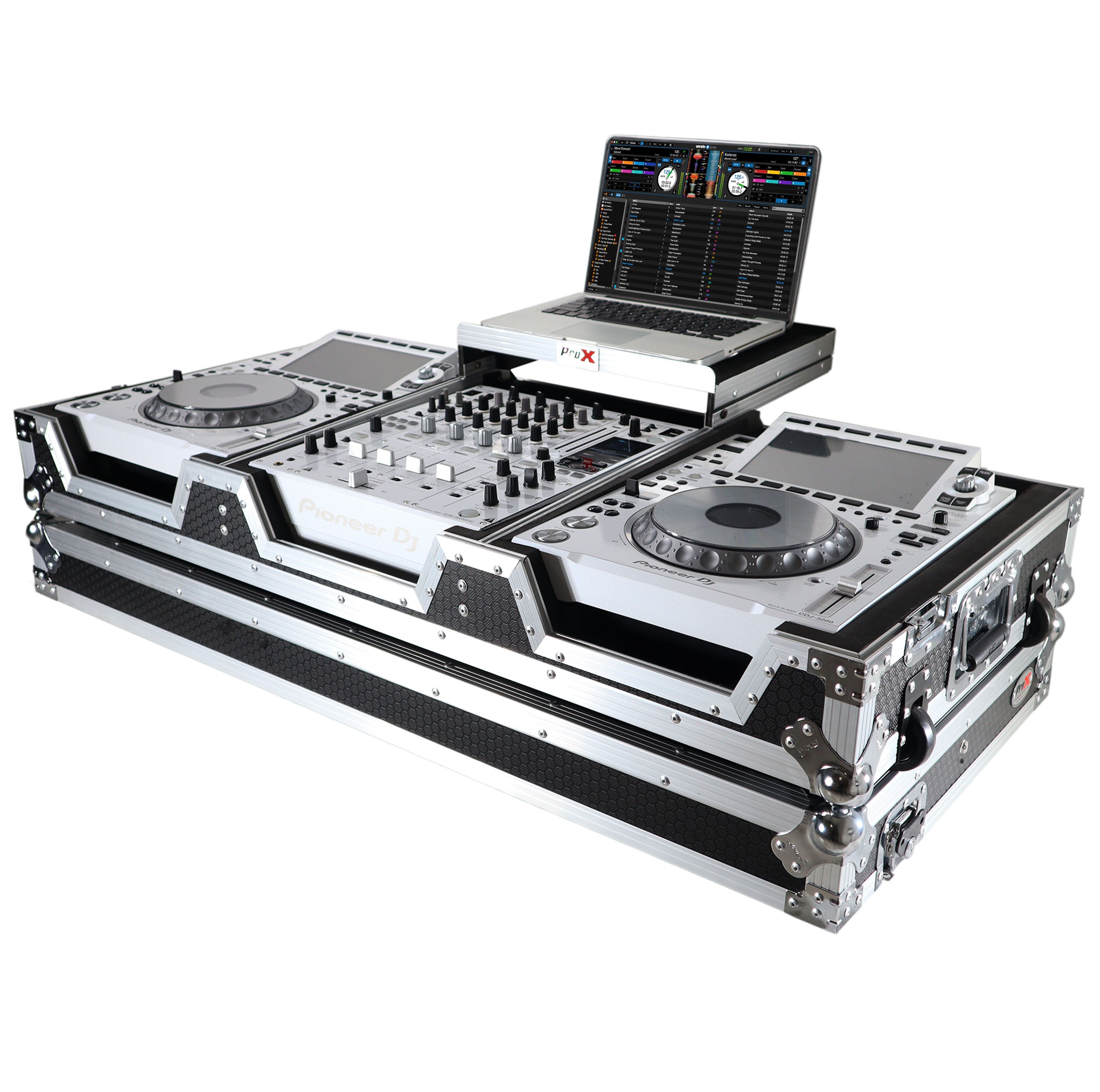 ProX Flight Case DJ Coffin for Pioneer Mixer DJM-900NXS2 and 2 CDJ-3000 W-Wheels and Laptop Shelf