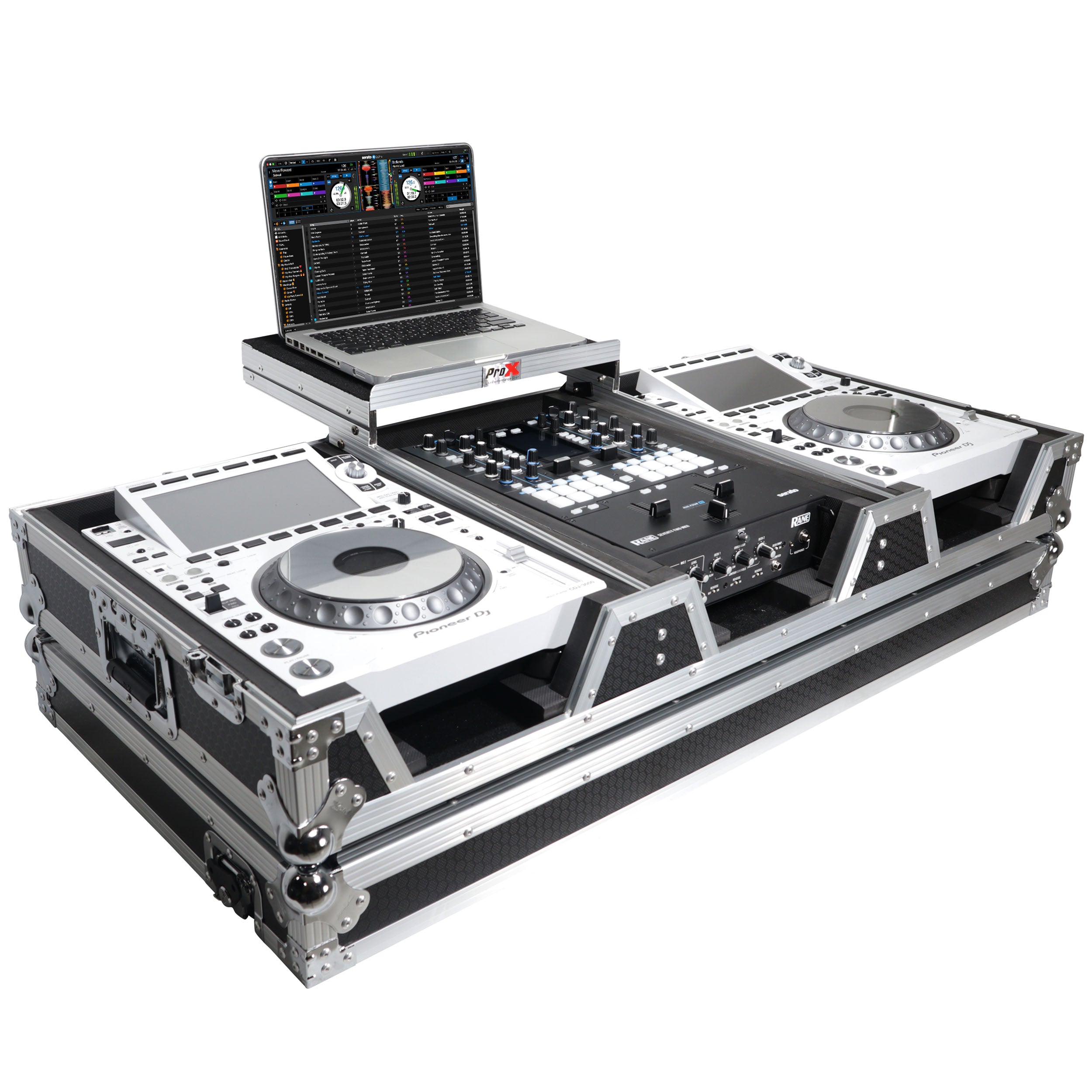 ProX Flight Case DJ Coffin for Pioneer Mixer DJM-900NXS2 and 2 CDJ-3000 W-Wheels and Laptop Shelf